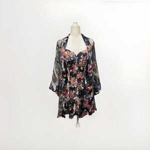 Vtg Victorias Secret Robe & Nightgown SET OS Gold Label Slip Dress Sheer Floral